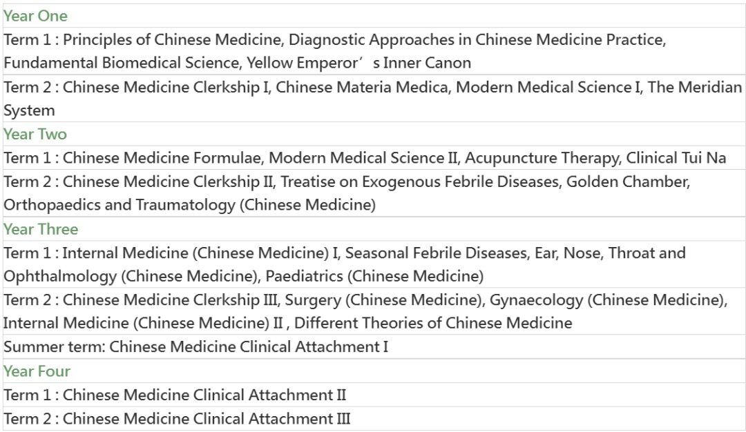 香港中文大学中医硕士课程设置