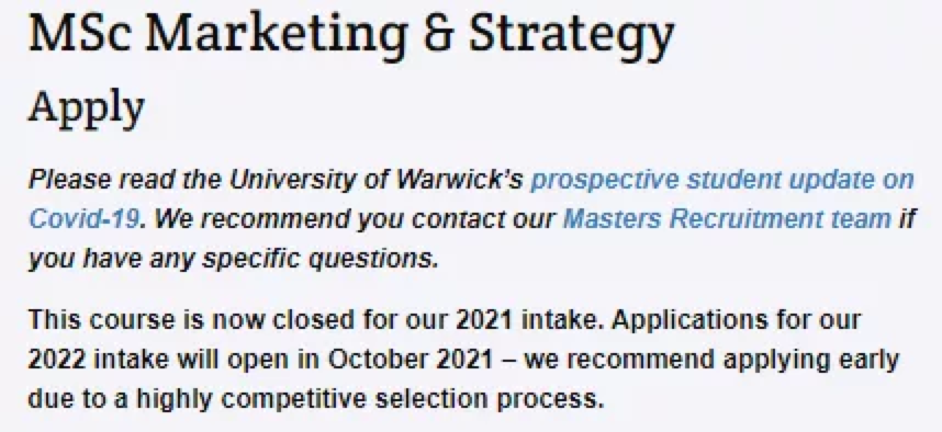 华威大学战略与营销硕士申请条件