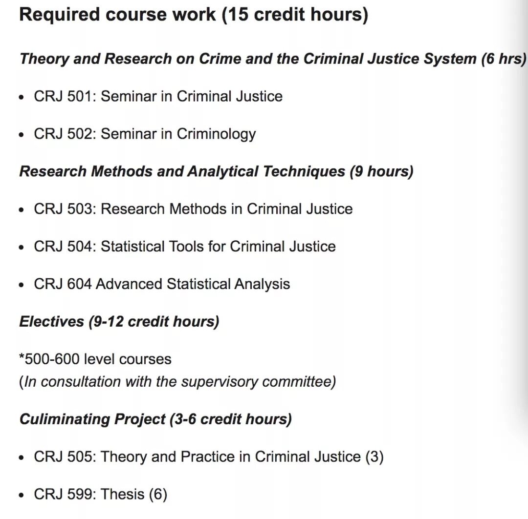 亚利桑那州立大学犯罪学专业开设课程

