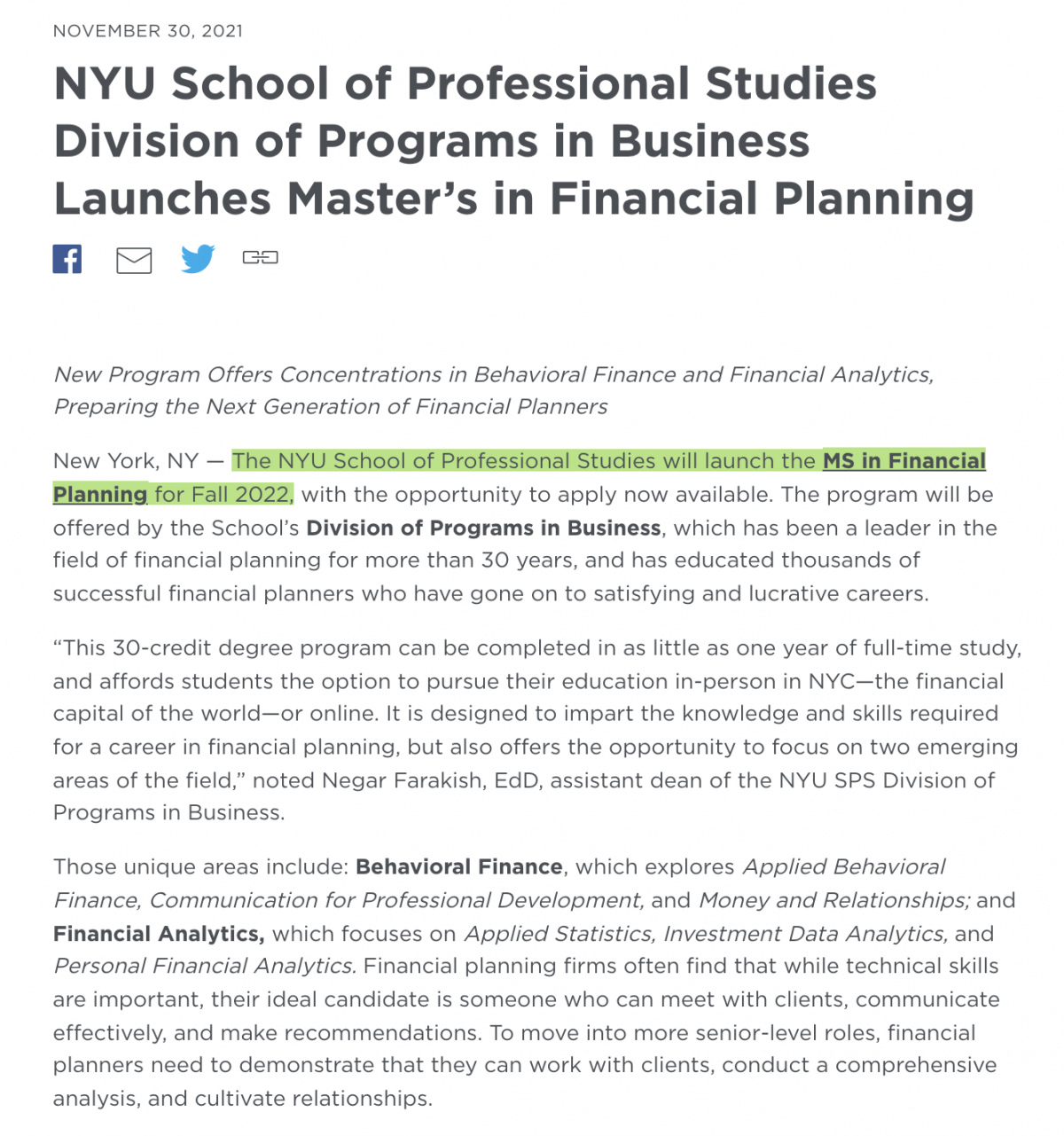 纽约大学财务分析硕士申请条件
